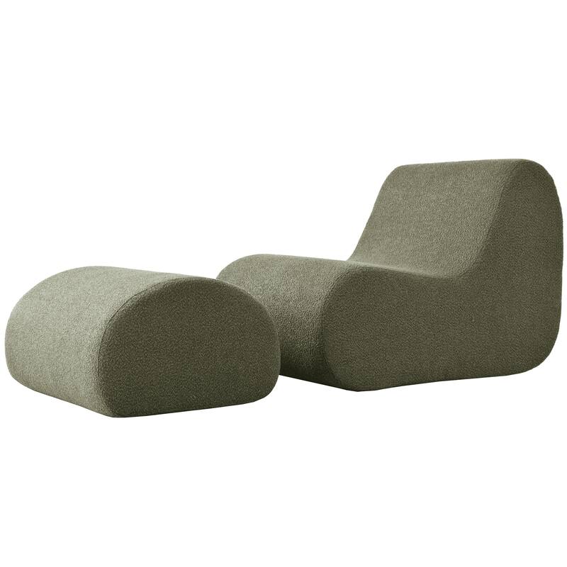 Elegant Accent Chair with Ottoman,Stylish Curved Design and Minimalist Lines for Ultimate Comfort, High-Resilience Foam