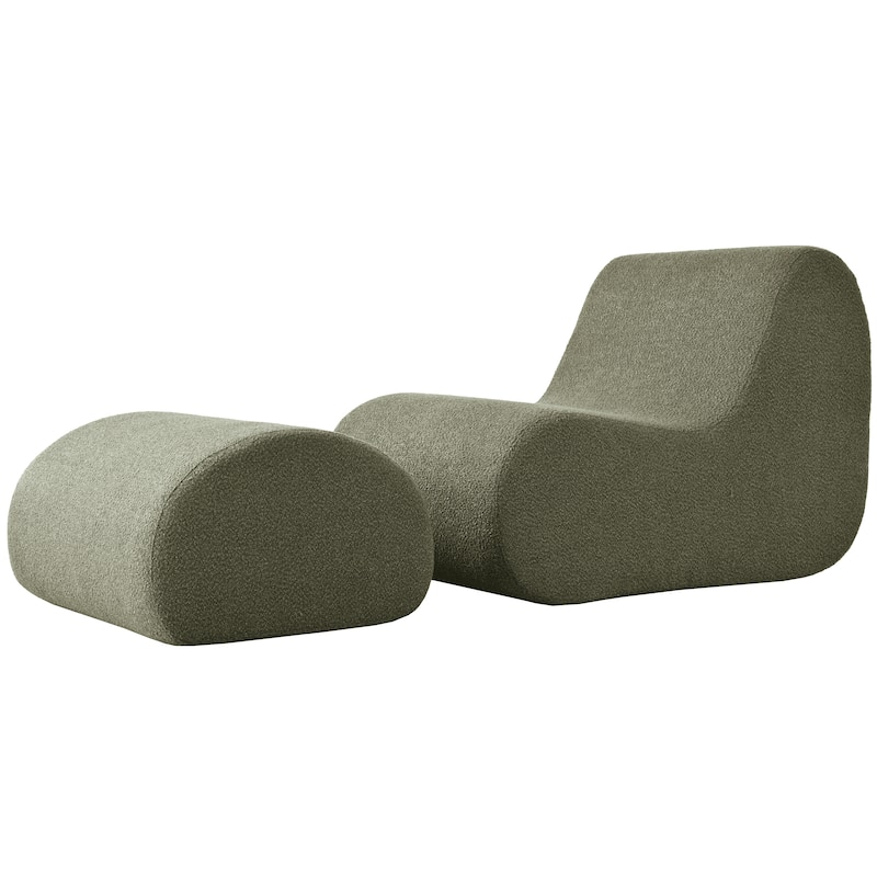 Upholstered Accent Chair with Ottoman, Ergonomic Curved Lounge Chair, 29" Wide Modern Recliner Chair, No Assembly Required