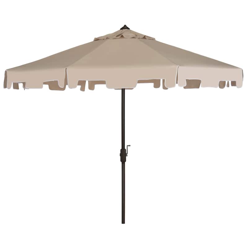 SAFAVIEH Sinica Aluminum Tilt And Crank 9-Foot Crank Market Patio Umbrella with Flap