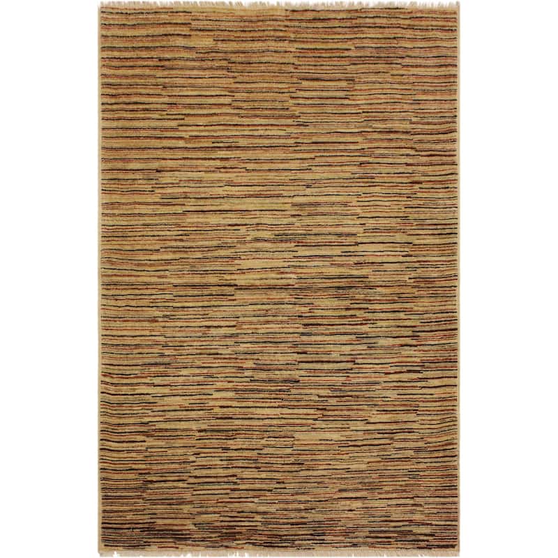 Boho Earthline Gabbeh Hand Knotted Wool Area Rug - 4'2'' x 5'9'' - Beige/Rust/Black/Brown