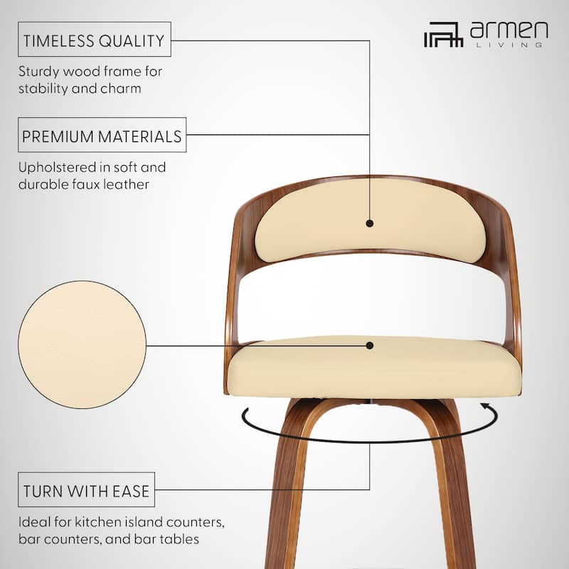 Shelly Mid-Century Swivel Bar Stool, Upholstered Counter Height Chair with Bentwood Legs