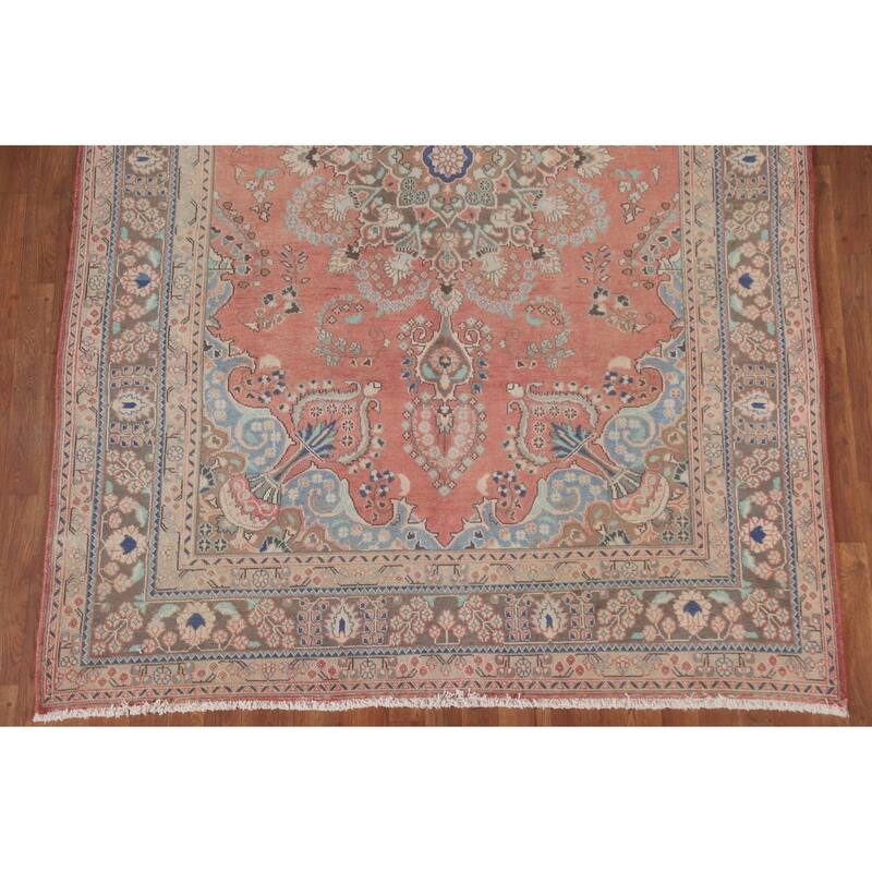 Hand Knotted Oriental 100% Wool Carpet Traditional Floral Pink Mashad Area Rug - 9' 5'' X 6' 2''