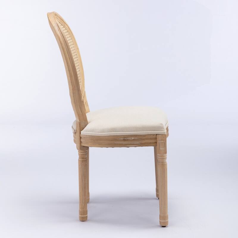 French Style Solid Wood Frame Antique Painting Linen Fabric Back Dining Chair