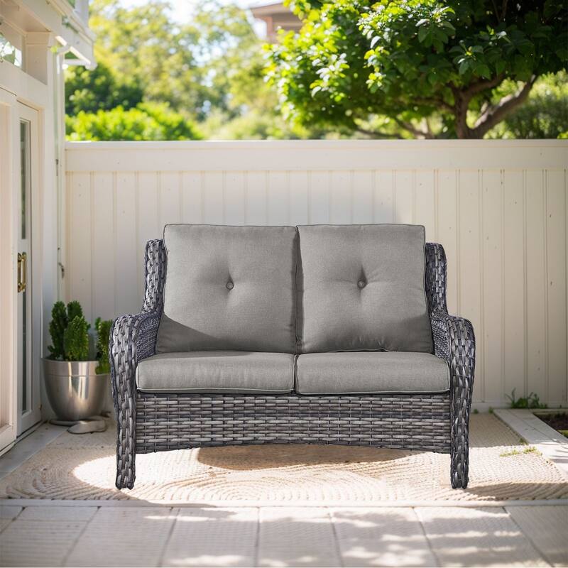Outdoor Loveseat Sofa 2-Seat Sofa Grey-Grey - Grey - Grey - Grey