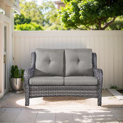 Outdoor Loveseat Sofa 2-Seat Sofa Grey-Grey - Grey
