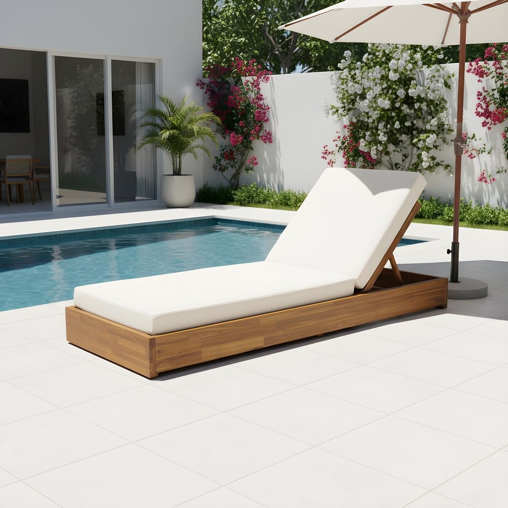 Ian Outdoor Acacia Wood Chaise Lounge with Cushion by Christopher Knight Home