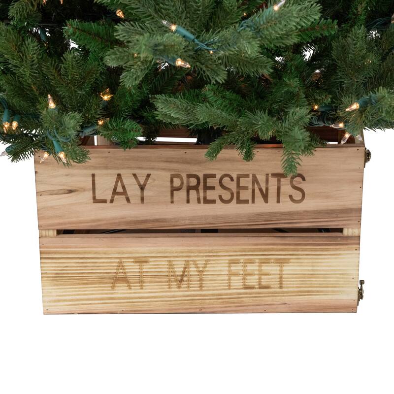 18" Wood Crate "Lay Presents at My Feet" Christmas Tree Collar - Brown