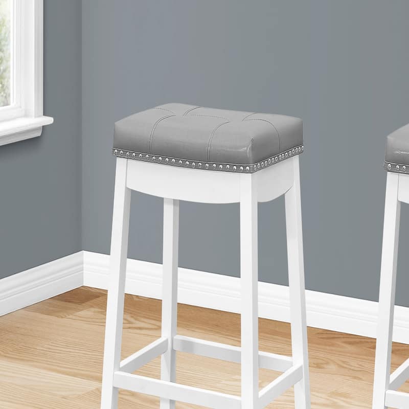 Set of 2 Saddle Bar Stools Backless Counter Height with Neil head Faux Leather Seat and Footrest