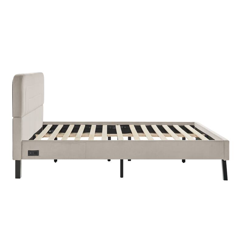 Studio Living Ashton Queen Upholstered Bed in Velvet Fabric