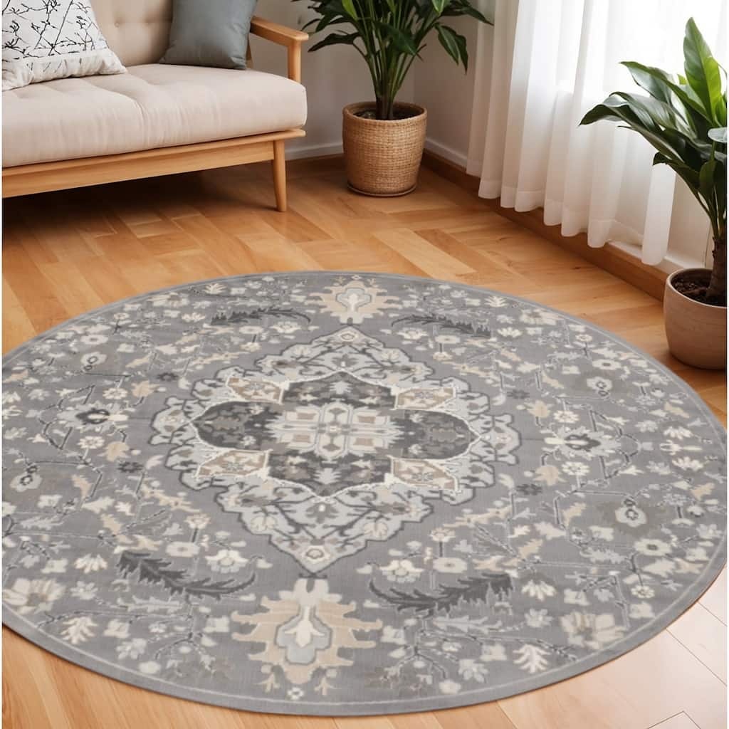 Duyav Power Loomed Geometric Floral Non Skid Low Pile Area Rug By HomeRoots - 94' X '94' X '0.25