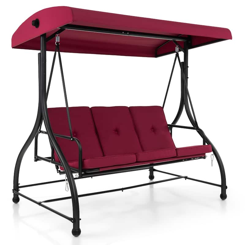 3 Seat Outdoor Porch Swing with Adjustable Canopy - 71" x 47" x 70"
