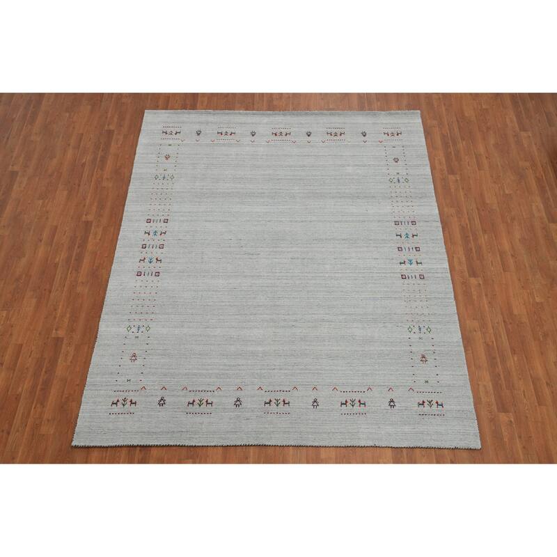 Hand Knotted Oriental 100% Wool Carpet Tribal Animal Pictorial Greys & Charcoal Gabbeh Area Rug - 9' 8'' X 7' 11''