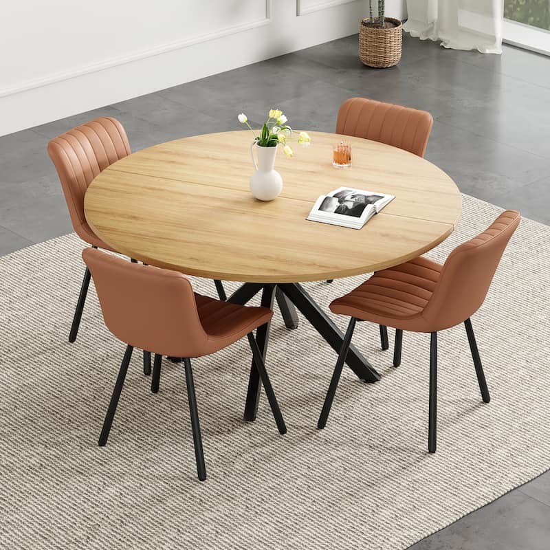 47 Inch Round Dining Table for 4-6 People, Mid Century Modern Kitchen Table with Sturdy Base, Wood Dining Table