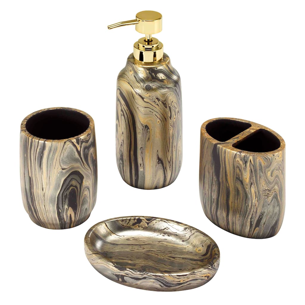 Nicole Miller Harper 4-Piece Bath Accessory Set - Bath Acc 4pc Set - TM, TB, SD, LP