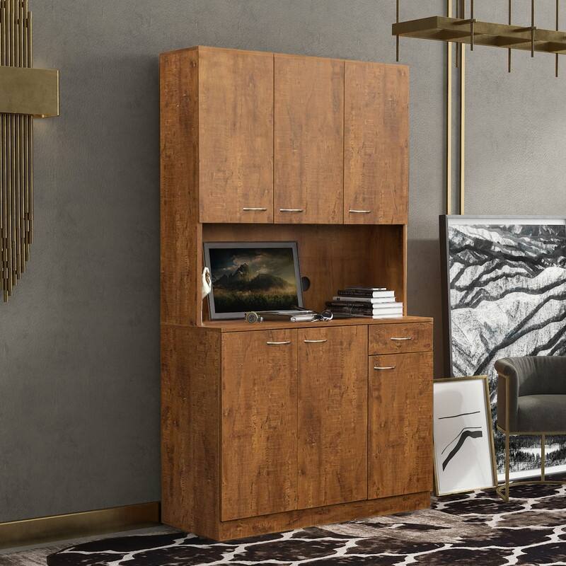 70.87" Tall Wardrobe& Kitchen/ Entryway Cabinet, with 6-Doors, 1-Open Shelves and 1-Drawer for Bedroom, Entryway and Dining Room