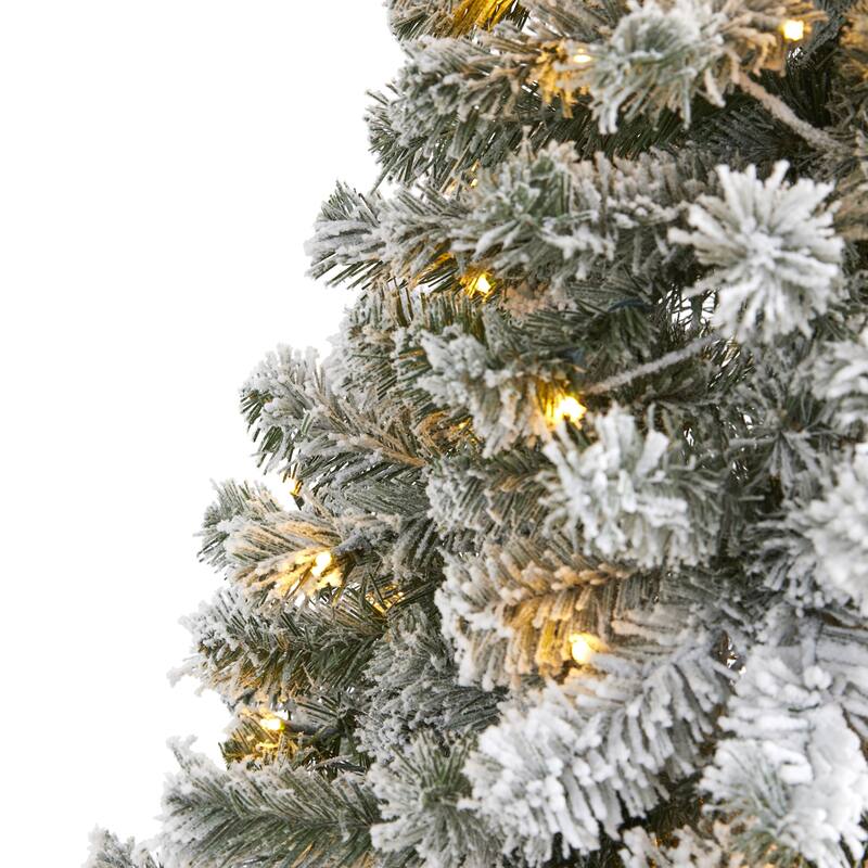 6’ Pre-Lit Flocked Fir Artificial Christmas Tree, Warm Clear LED Lights - 6 Foot
