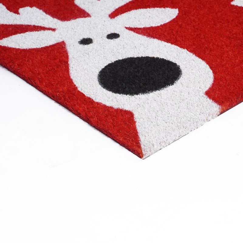 HomeRoots 24" X 36" Red White And Black Christmas Reindeer Outdoor Coir Door Mat - 24.00' X '36.00