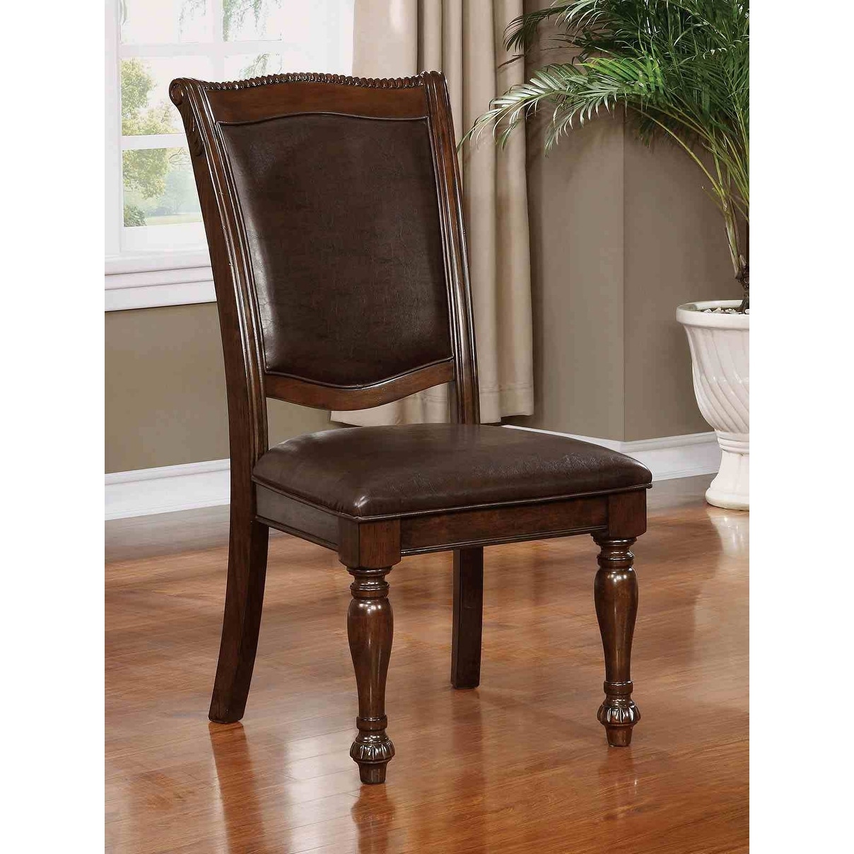 Leatherette Espresso Finish Transitional Side Chairs Set