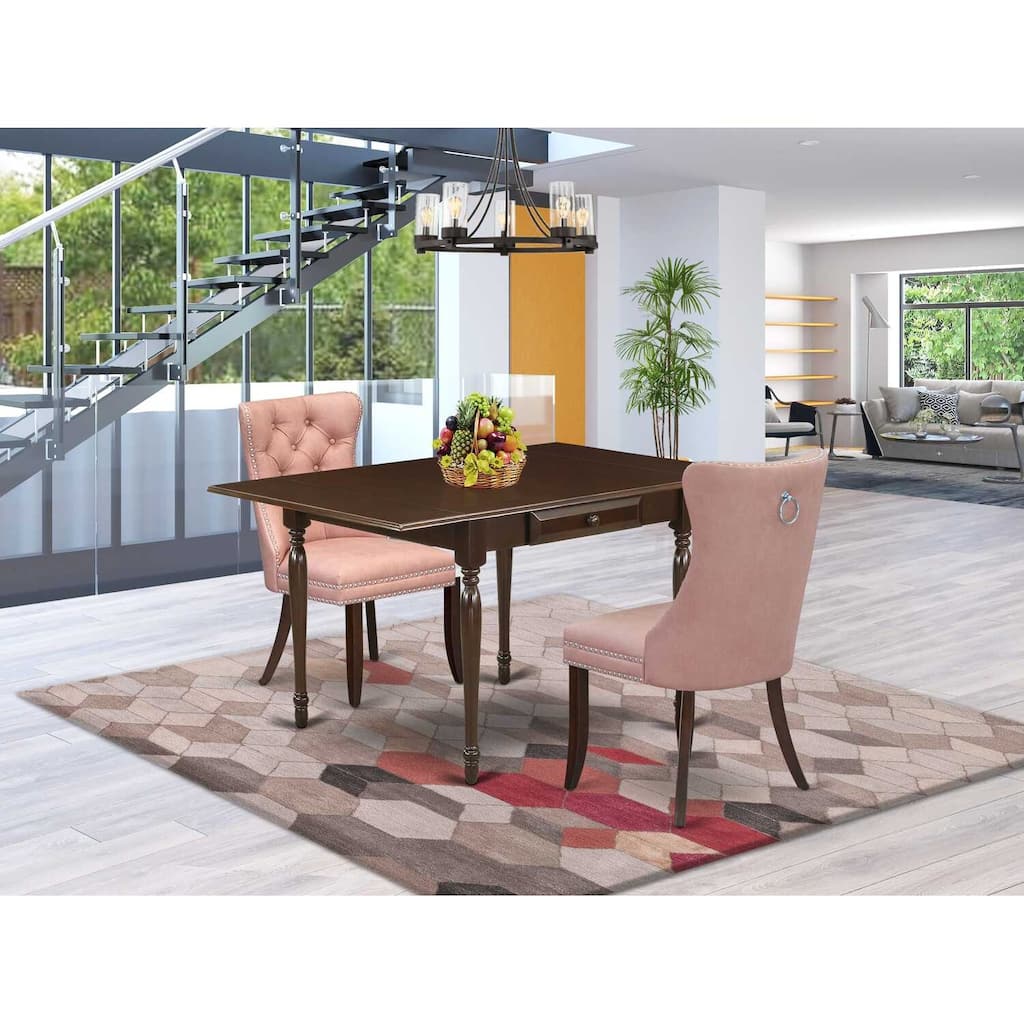 HomeStock 3-Pc Mahogany Finish Rectangular Solid Wood Top with Dropleaf Dining Table Set
