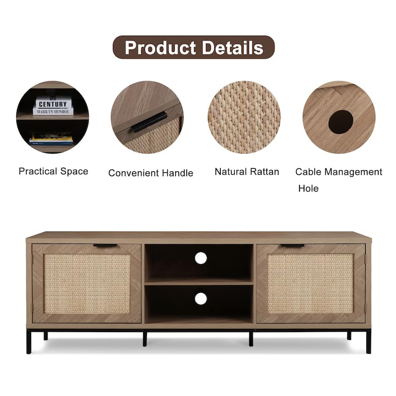 Anmytek Mid-Century 2-Door 59'' L Wood TV Stand Media Console TV Entertainment Center for TVs up to 65" - 59"