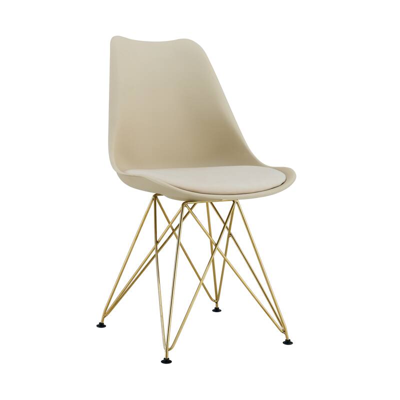 4 Piece PU Leather Kitchen Dining Chairs with Gold Steel Legs, Cushions, Black Feet for Dining Room Kitchen Living Room Bedroom