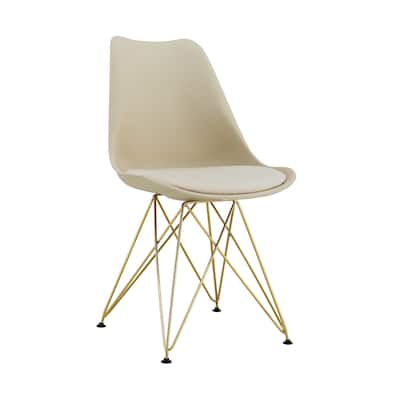 4 Piece PU Leather Kitchen Dining Chairs with Gold Steel Legs, Cushions, Black Feet for Dining Room Kitchen Living Room Bedroom