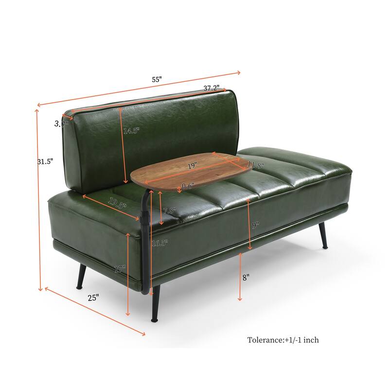 55"Inch Width Modern End of Bed Bench, Faux Leather Upholstered With side table, 360-degree Swivel tray couch