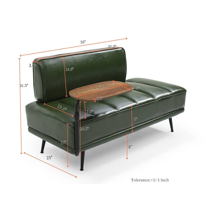 55 Inch Wide PU Sofa Bench with 360-degree Swivel Side Table and Metal Legs
