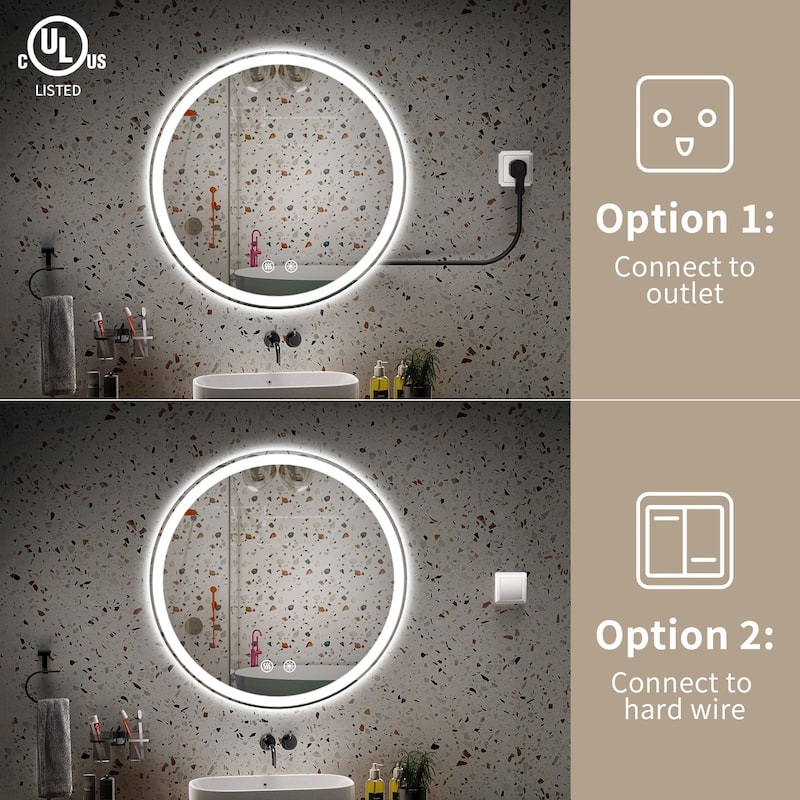 LED Lighted Dimmable Anti Fog Frameless Rounded Vanity Mirror