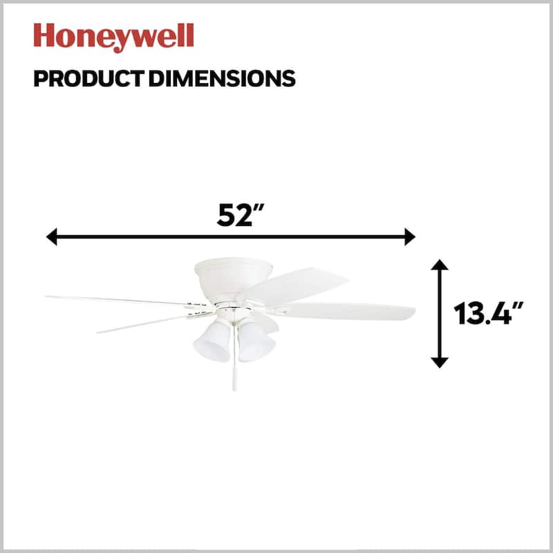 52" Honeywell Glen Alden White LED Indoor Ceiling Fan with Light & Pull Chain