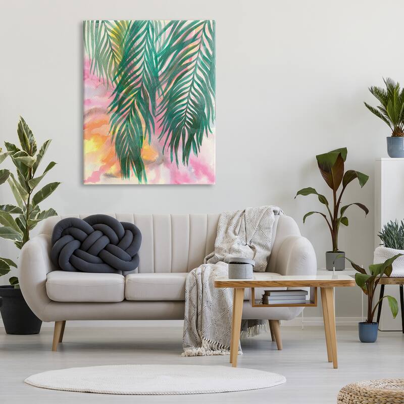 Stupell Hanging Palms Tropical Plant Pink Watercolor Effect Canvas Wall Art, Design by Elvira Errico