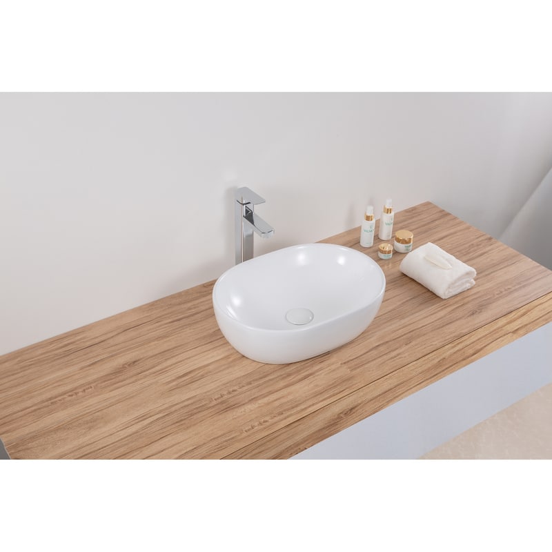 Ruvati 19 x 14 inch Bathroom Vessel Sink White Oval Above Counter Vanity Porcelain Ceramic - RVB0419