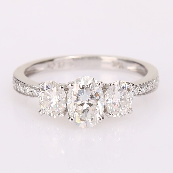 Miadora 1 4/5ct DEW Moissanite 3-Stone Engagement Ring in 10k White Gold. Opens flyout.