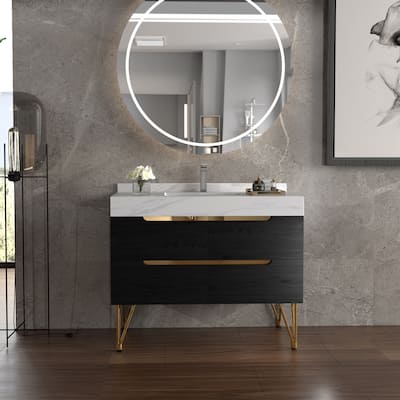 39-inch Marble Bathroom Vanity with 4 Drawers, Easy Assembly