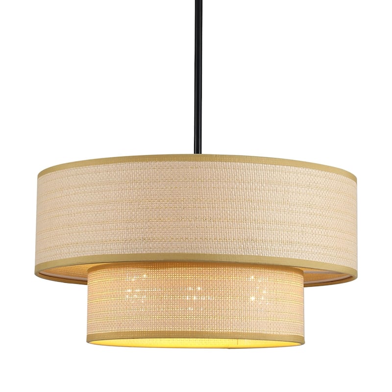 3-Light Bohemian Style Large Handwoven Chandelier with Wicker Lampshade - Matte Black