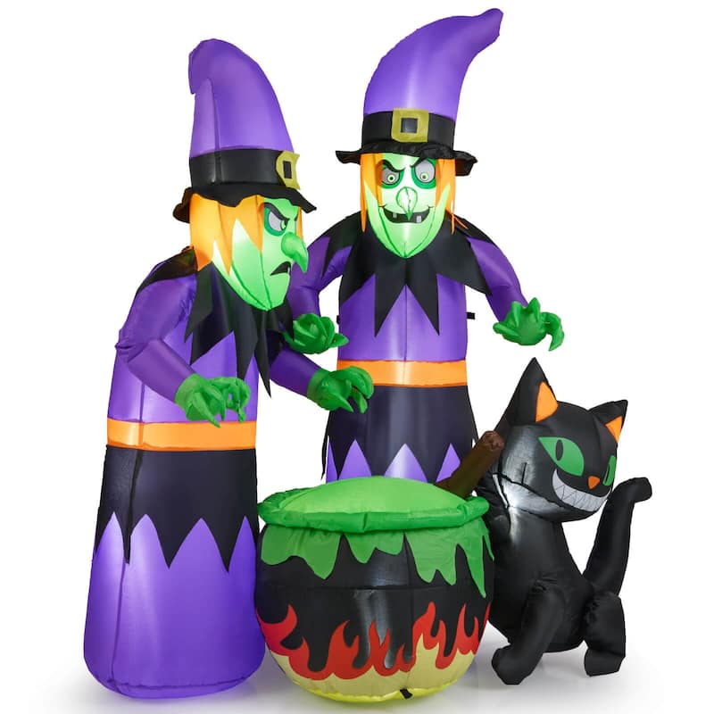 6 Ft Inflatable Halloween Witches Blow up 2 Scary Witch w/Cat Décor - Multi