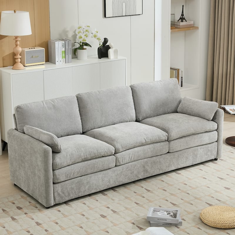 Living Room Cloud Plush Upholstered Sofa with Double Cushion - Light Grey - 3 Seat