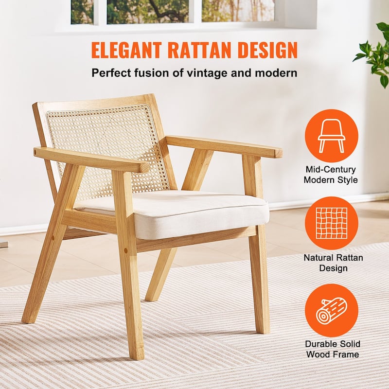 Mid-Century PE Rattan Accent Chair Solid Wood Frame - 25.20" x 26.38" x 30.31"