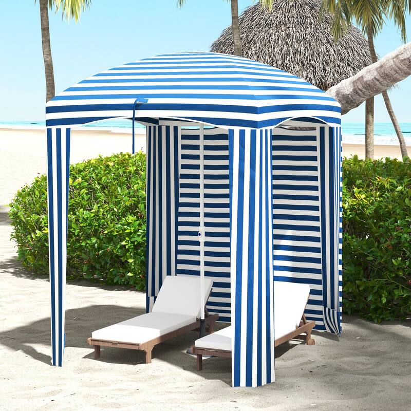 Outsunny 5.9' x 5.9' Portable Beach Umbrella, Ruffled Outdoor Cabana with Single-top, Vented Windows, Sandbags - Blue