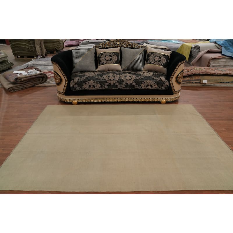 Hand Woven Oriental 100% Wool Carpet Southwestern Tribal Beige & Ivories Kilim Area Rug - 9' 1'' X 5' 11''