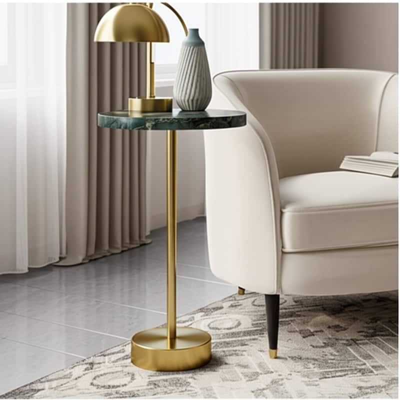 Stone Metal Side Table Modern Round Top Pedestal Base - 24" Green - 24.0"