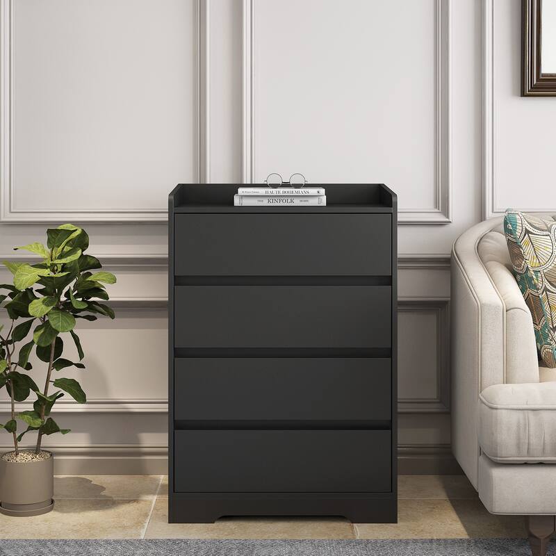 Modern Cabinet with Sturdy Frame of 4 Drawer Dresser - Black