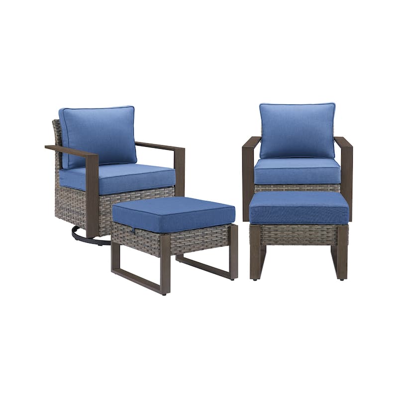 Pocassy 4 Pieces Outoor Patio Swivel Chair Ottoman Set