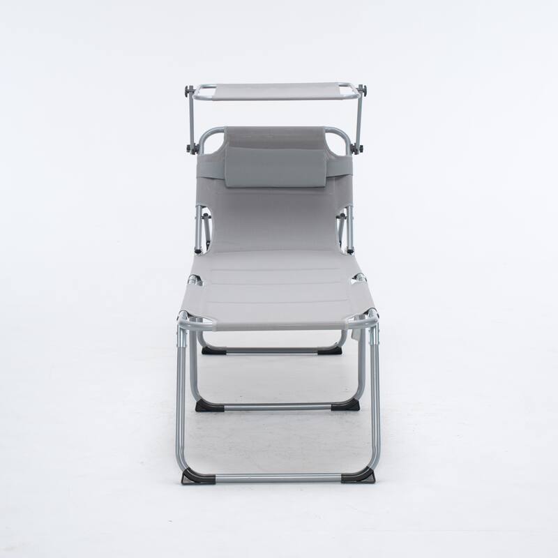 olding Lounge Chair with Canopy, Patio Sun Tanning Chair, Outdoor Reclining Chair with Position Adjustable Backrest for Beach