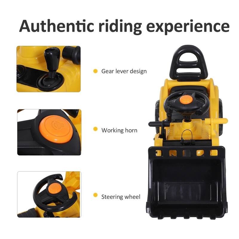 3-in-1 Ride-On Bulldozer Toy for Toddlers with Functional Shovel and Wheels Under-Seat Storage - 31.5" L x 10.5" W x 15.25" H