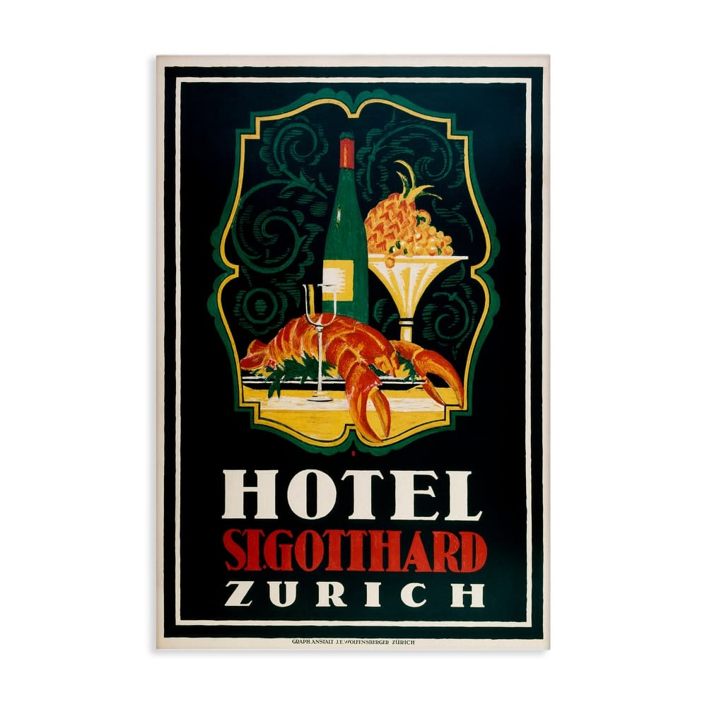 Stupell Vintage Hotel Zurich with Lobster Canvas Wall Art Design By Marcus Jules