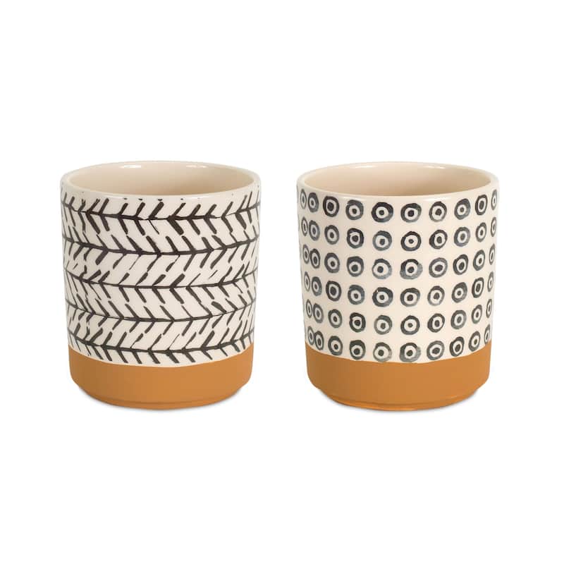 Geometric Patterned Pot with Terra Cotta Accent (Set of 4)