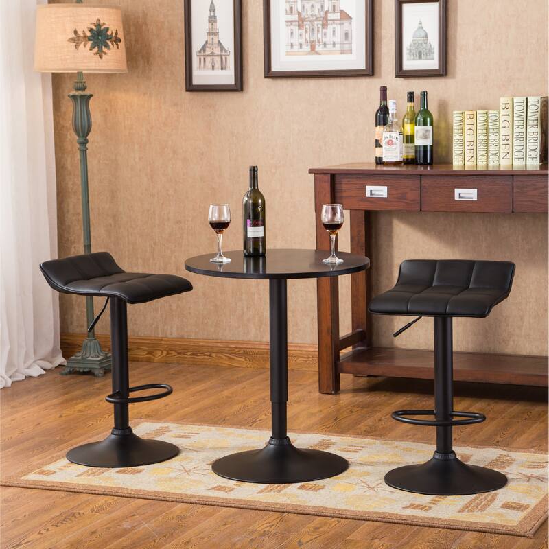 Modern 3-Piece Dining Set with Adjustable Height Bar Table & 2 Swivel Stools - Black