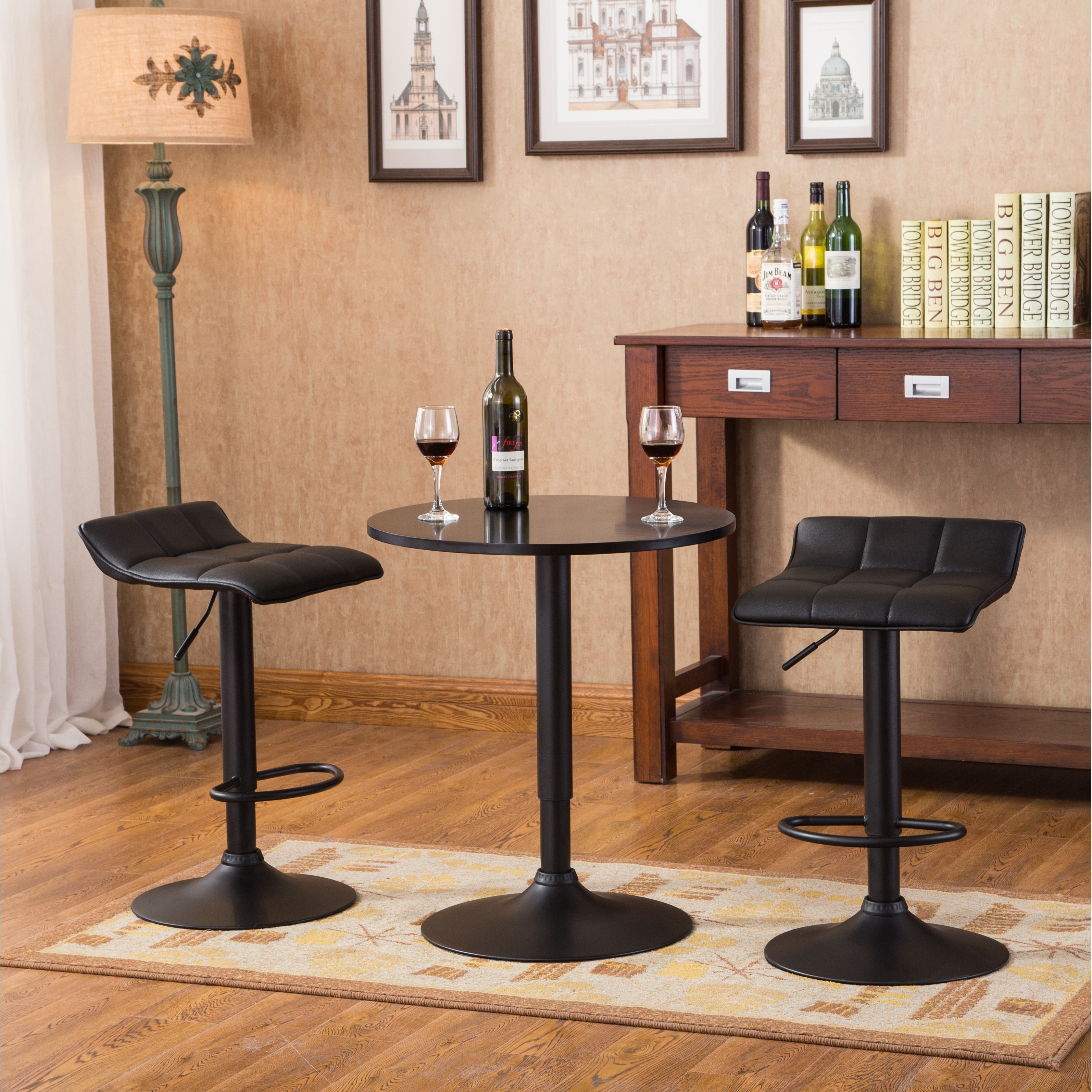 Modern 3-Piece Dining Set with Adjustable Height Bar Table & 2 Swivel Stools