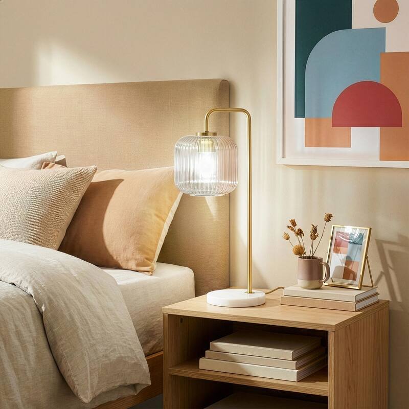 Crystal Lumina Clear Glass Table Lamp - White